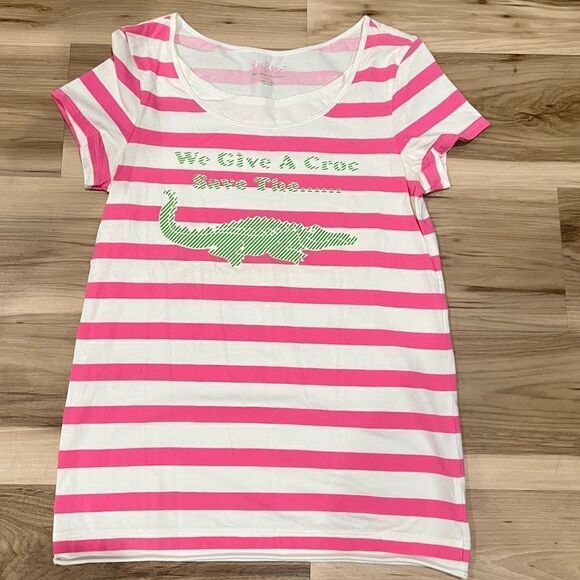 Lilly Pulitzer Save the Crocs Striped Tee Women’s Small - Picture 1 of 4